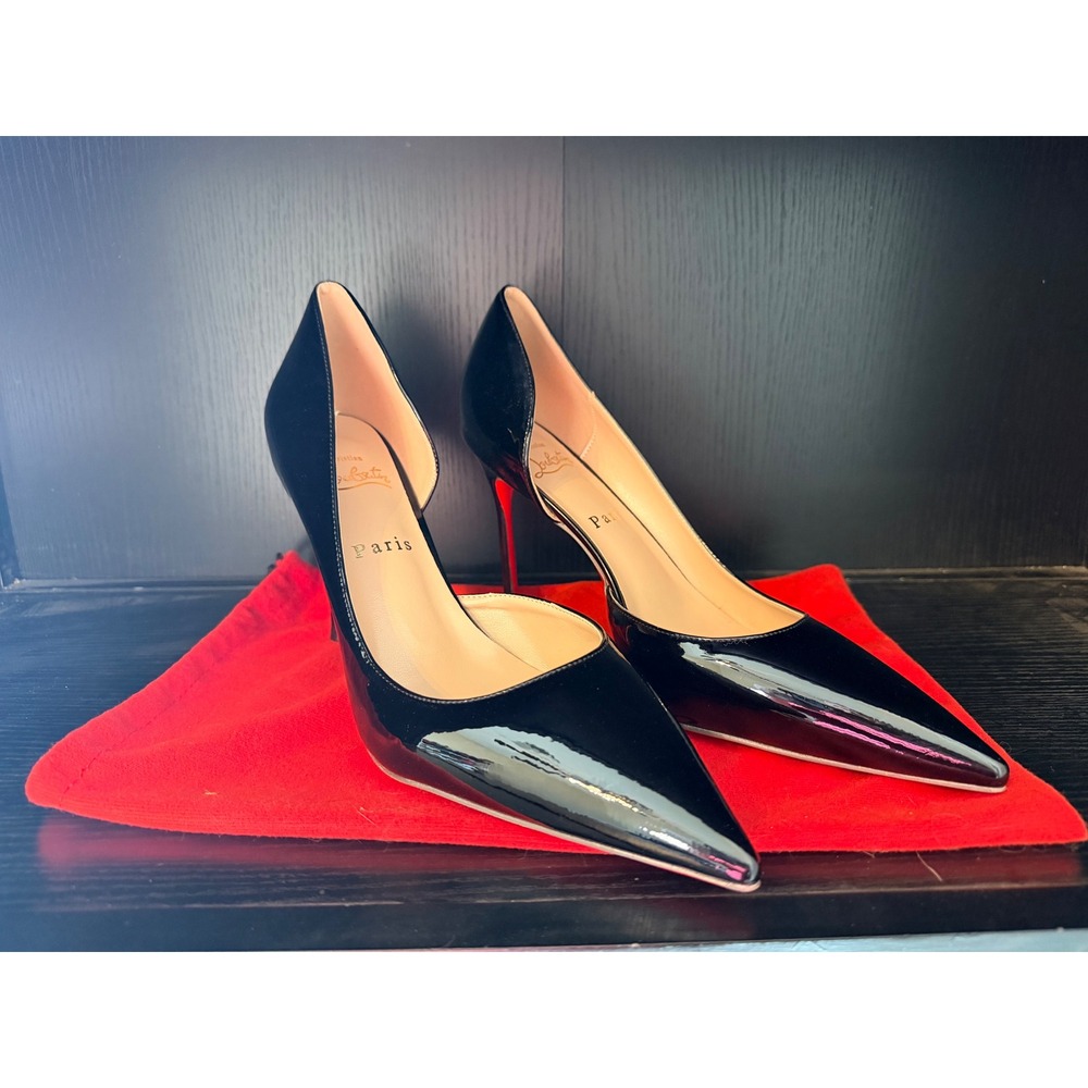 Black Patent Stiletto Heels Size 44 red on the bottom w dust bag